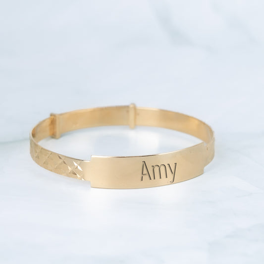 Solid 9ct Yellow Gold Baby / Kids Expandable ID Bangle