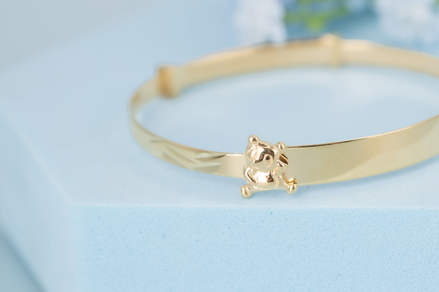 Solid 9ct Yellow Gold Baby / Kids Teddy ID Expandable Baby Bangle