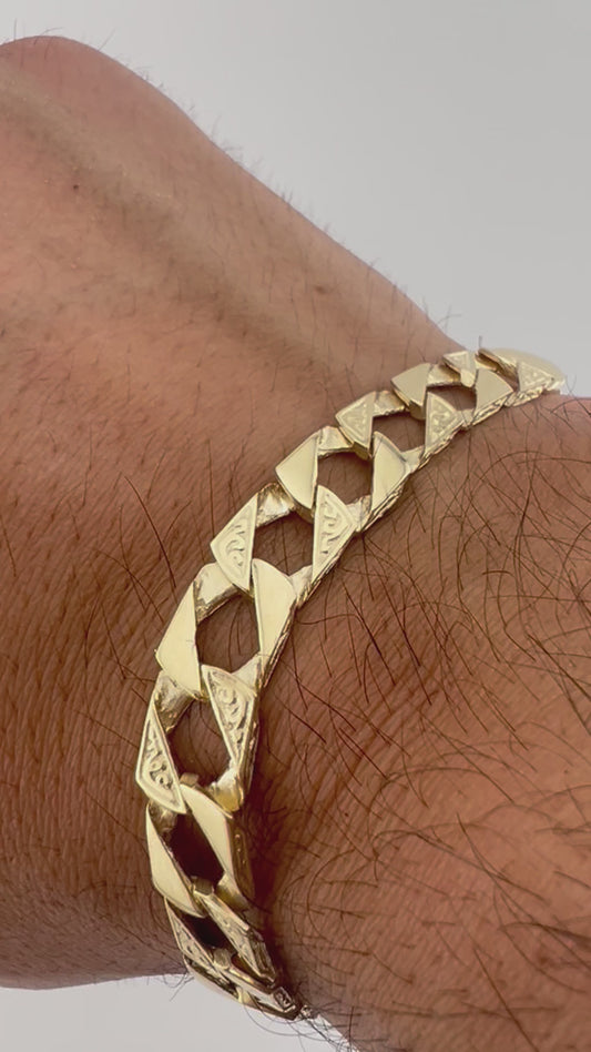9ct Solid Gold Men's Bracelet 8.5 INCH - 9mm Flat Curb FULL UK HALLMARK & BOXED