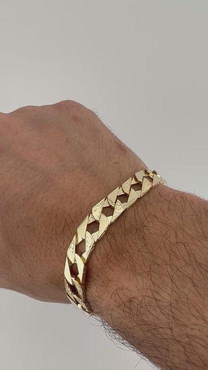 9ct Solid Gold Men's Bracelet 8.5 INCH - 10mm Flat Curb FULL UK HALLMARK & BOXED