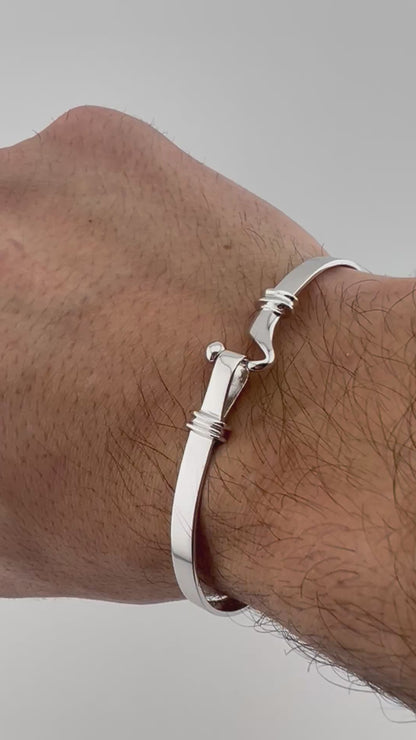 Solid 9ct White Gold Bracelet - 4.5mm Wide - Men’s White Gold Hook Bangle UK Hallmark