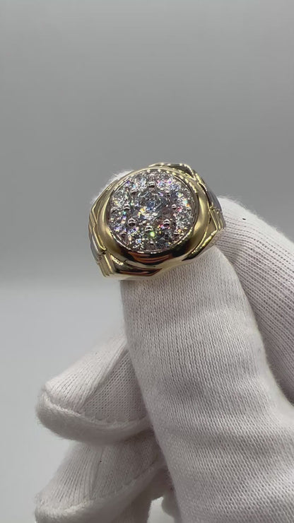 Large 9ct Yellow & White Men’s Cz Rolex Sides Ring