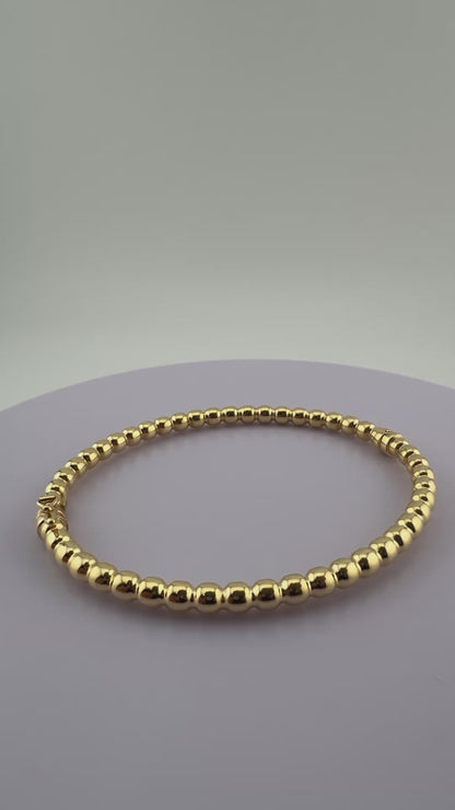 Ladies 9ct Yellow Gold 4mm Beaded Bangle 6.5 - 7.5 Inch Wrist Size