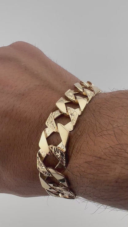 9ct Solid Gold Men's Bracelet 8.5 INCH - 14mm Flat Curb - FULL UK HALLMARK & BOXED