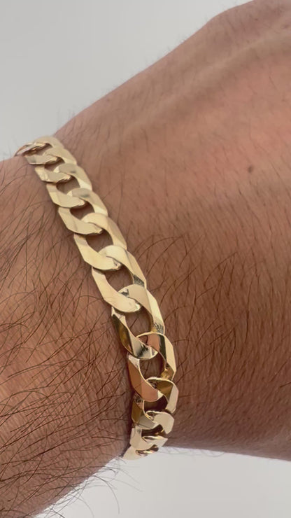 9ct Solid Gold Men’s Bracelet 8.5 Inch- 8mm Flat Curb - FULL UK HALLMARK & BOX