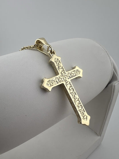 Solid 9ct Yellow Gold Cross Pendant UK Stock - Large Gold Cross