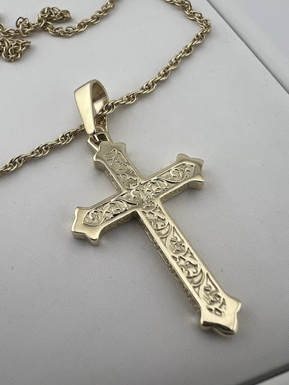 Solid 9ct Yellow Gold Cross Pendant UK Stock - Large Gold Cross