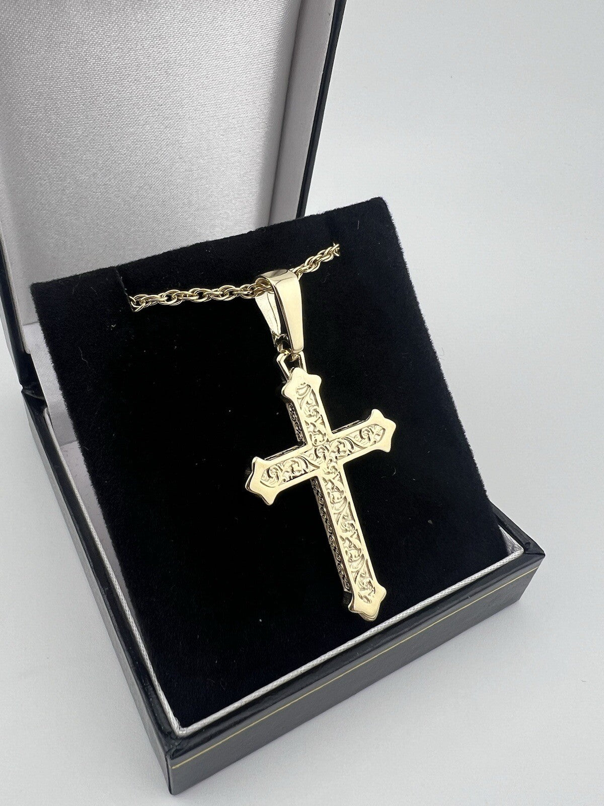 Solid 9ct Yellow Gold Cross Pendant UK Stock - Large Gold Cross